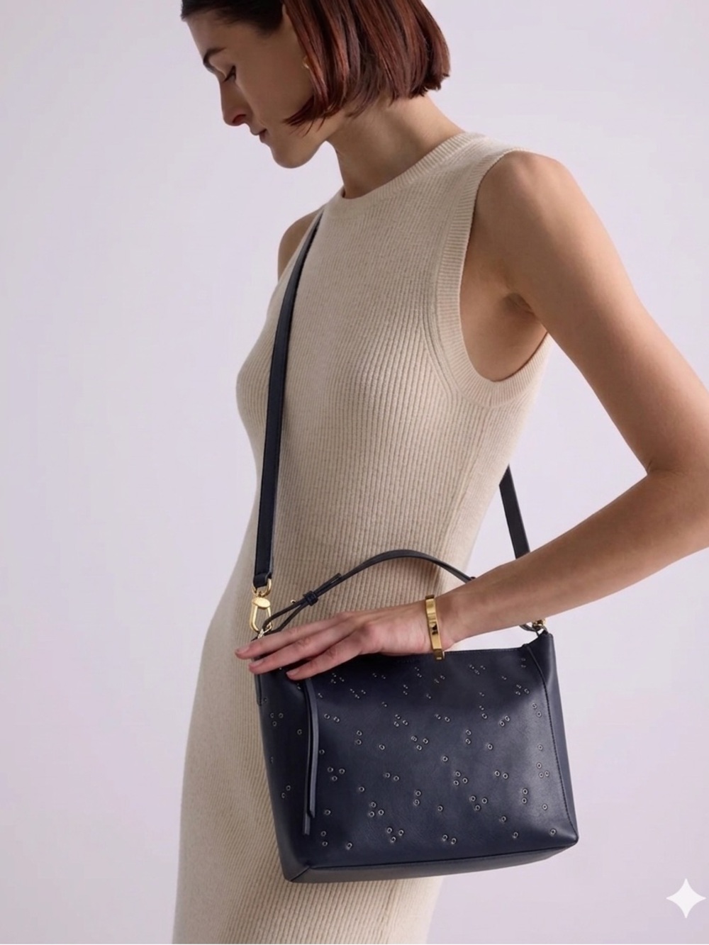 AllSaints Junai Studded Convertible Leather Crossbody Bag — Black